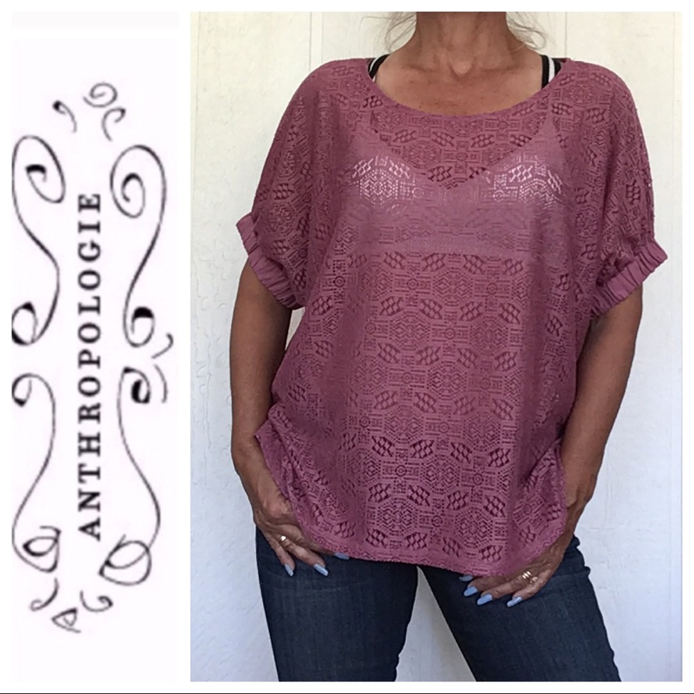 ANTHROPOLOGIE AKEMI + KIN MAUVE  LACE OVERSIZED TOP XS/SMALL NWT